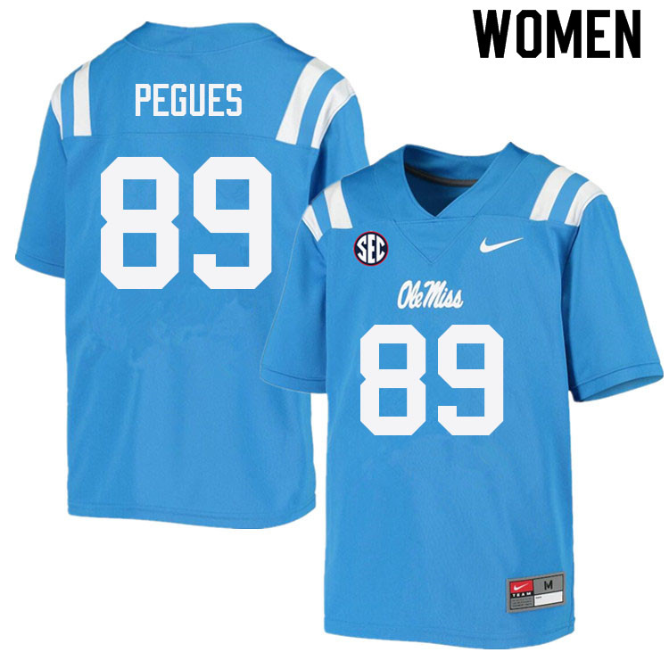 JJ Pegues Ole Miss Rebels NCAA Women's Powder Blue #89 Stitched Limited College Football Jersey UYW0158QD